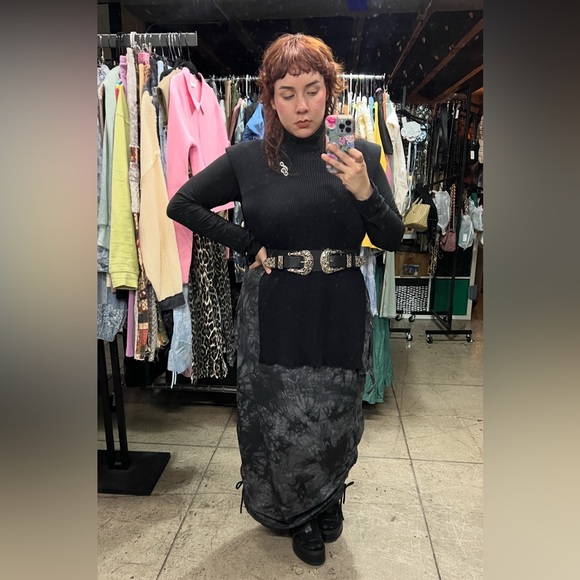 🟠 144B. Turtle Neck Side Slit Knit Pancho - Black - Picture 15 of 15